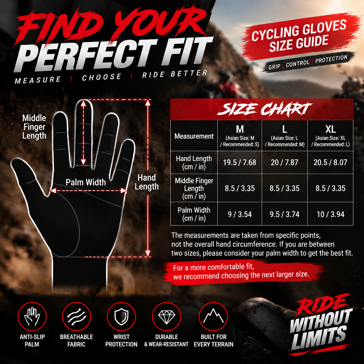 KTVMOTO Full Finger Bike Gloves Anti Slip UV Protection Touchscreen -G102