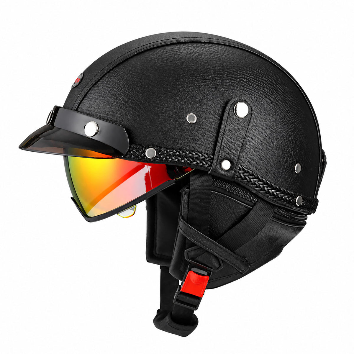 Retro open-back leather motorcycle helmet visor – I35