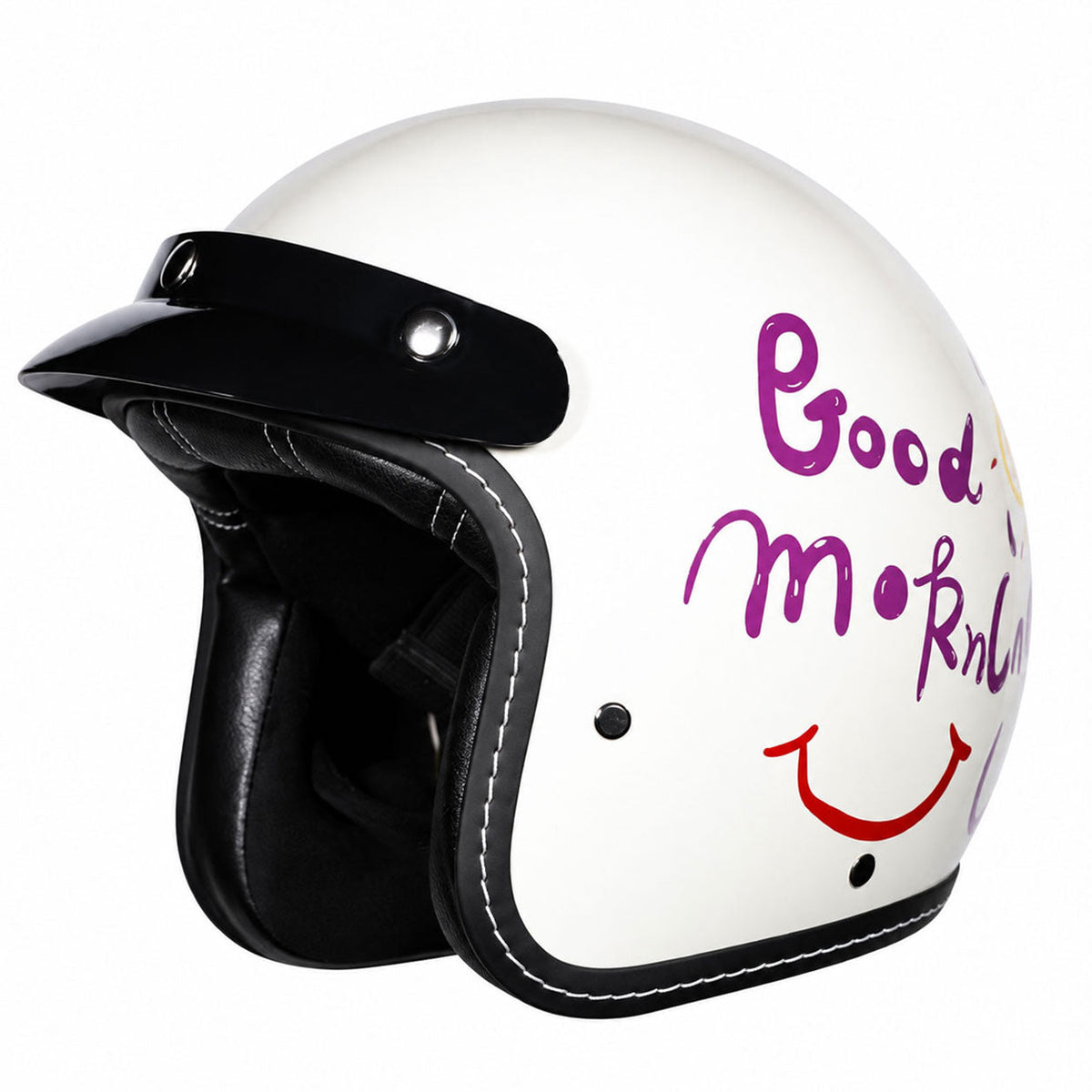 KTVMOTO Retro Open Face Motorcycle Helmet with Sun Visor & Graphic Design-I240