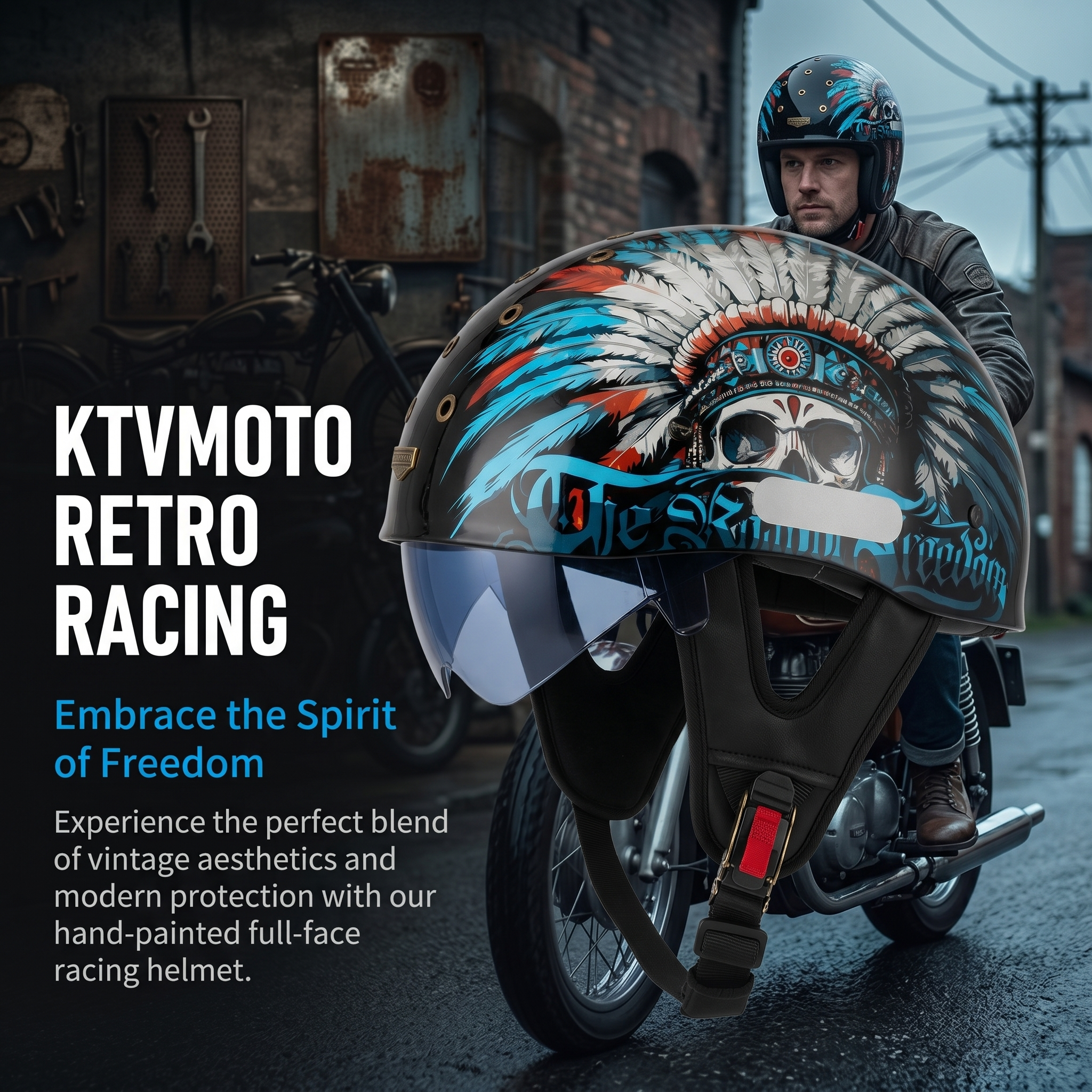 Retro half helmet with nine ventilation holes - I28