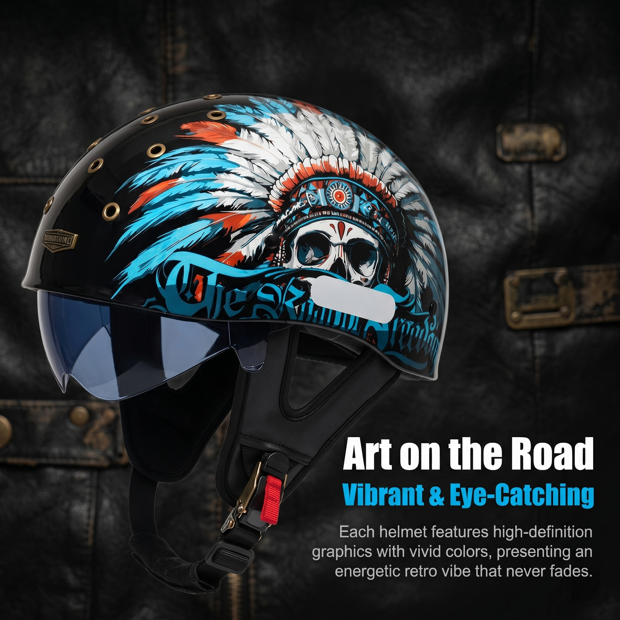 Retro half helmet with nine ventilation holes - I28