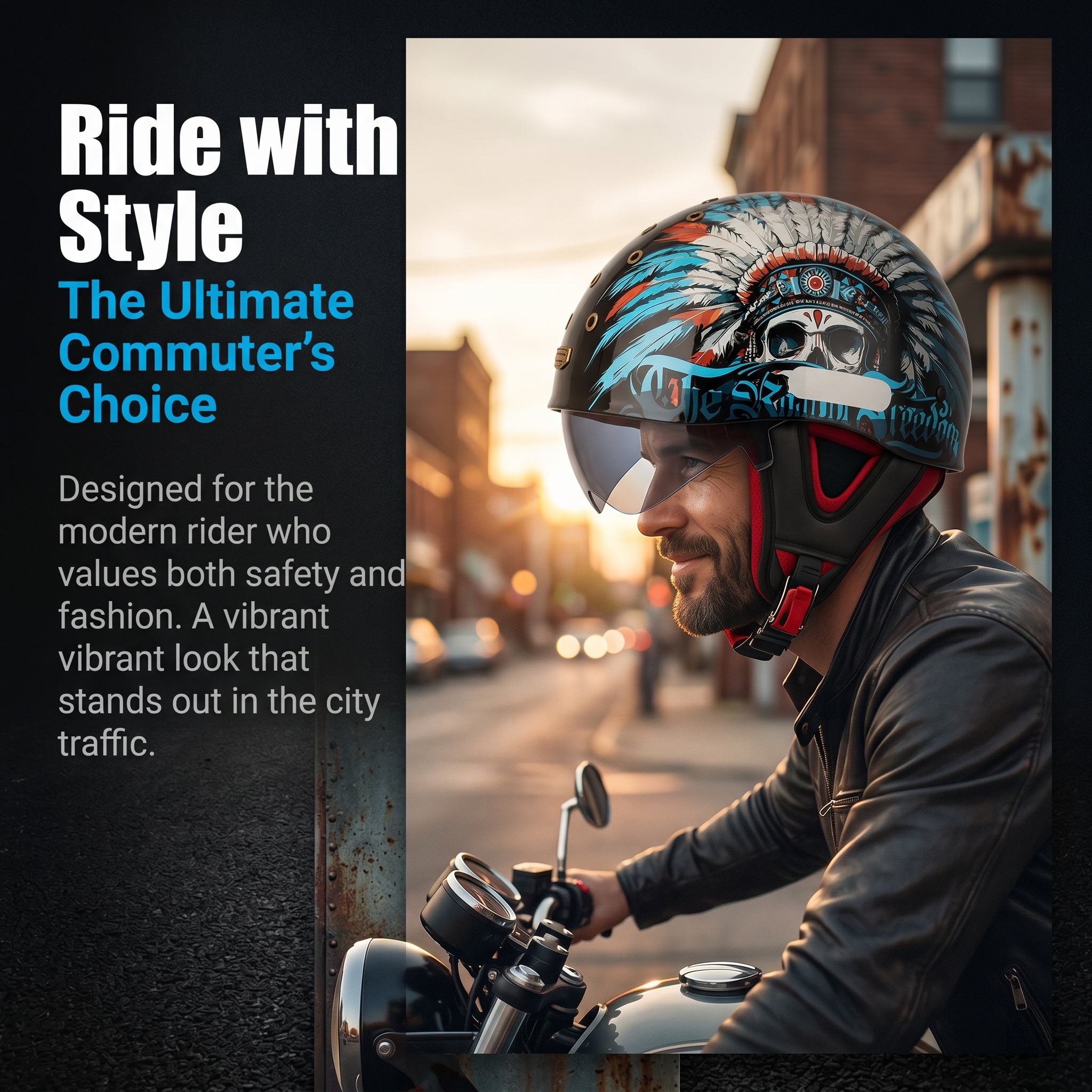 Retro half helmet with nine ventilation holes - I28