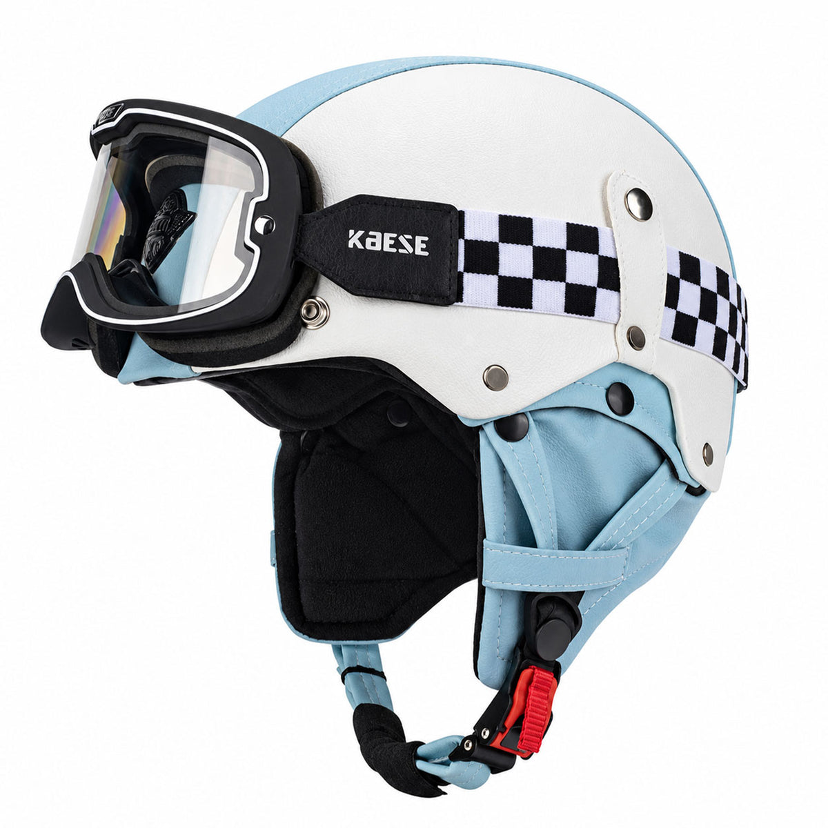 Retro open-face motorcycle helmet with goggles-I103