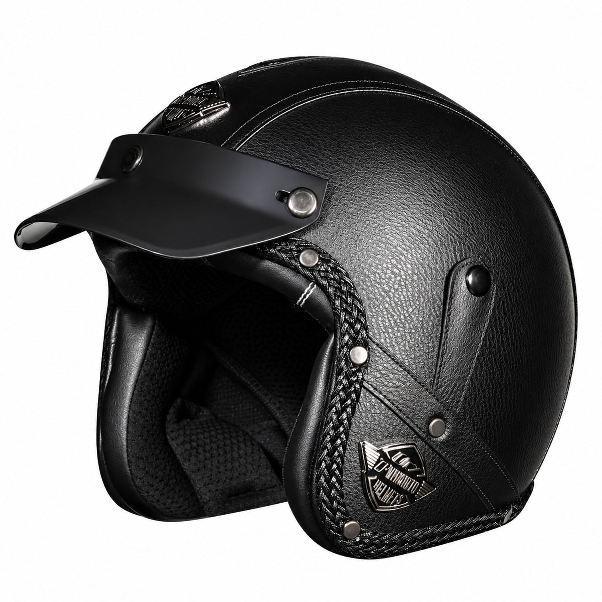 KTVMOTO Matte Leather Retro Motorcycle Half Helmet-I19