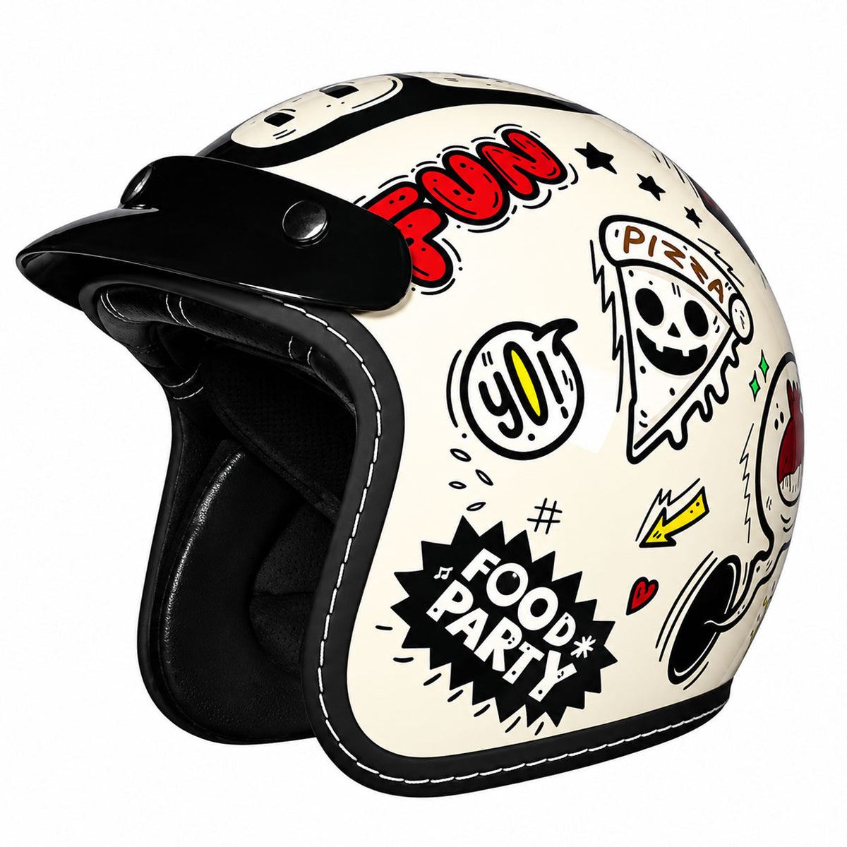 KTVMOTO Retro Open Face Motorcycle Helmet – Vintage Graphic Style-I21
